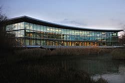 Campus view of Heinrich Heine University Düsseldorf showing modern buildings and green spaces